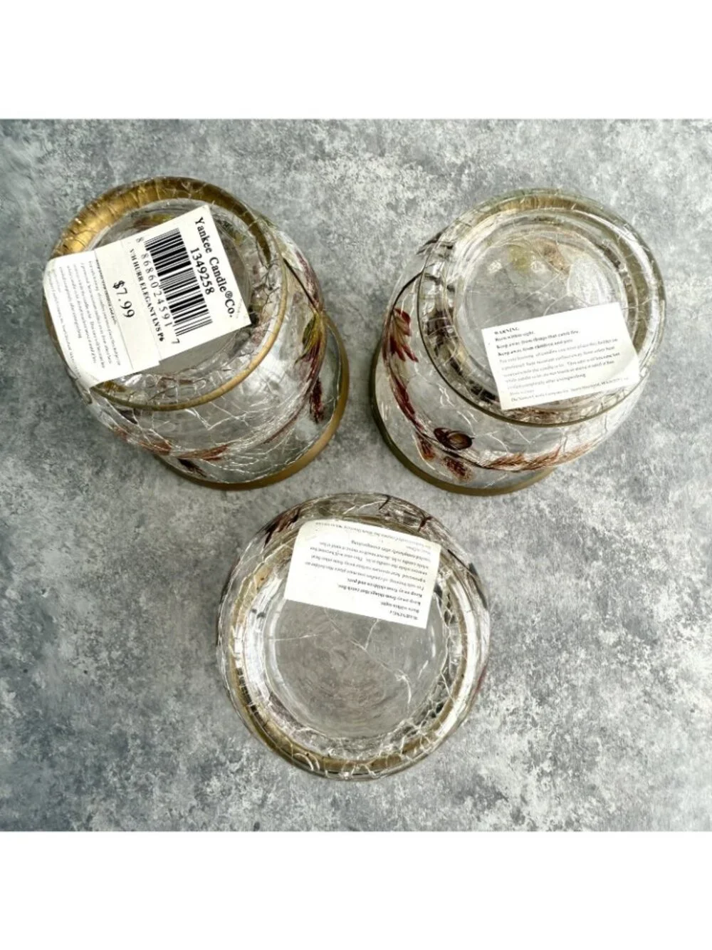 3 Yankee Candle Crackle Glass Autumn Fall Leaves Candle Holders Country Cottage
